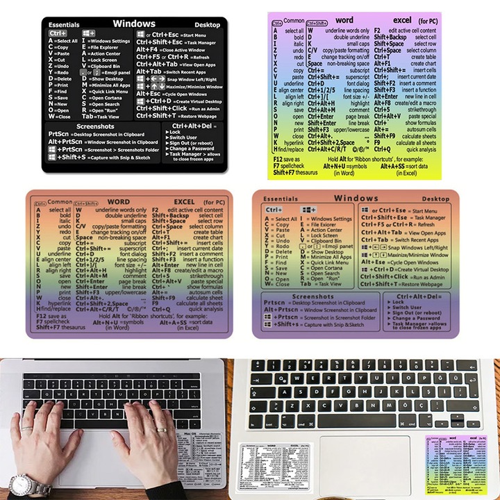 Stickere comenzi rapide, prescurtari, operatiuni pentru sistem operare Windows, Excel si Word, pentru laptop, Multicolor,4 bucati