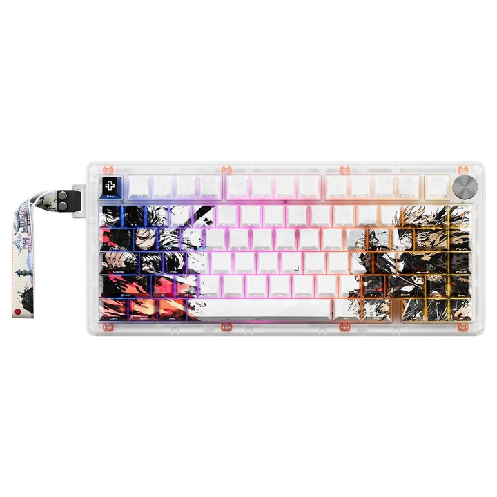 Tastatură Gaming QwertyKey Magnetic HE, switch-uri magnetice Hall Effect, iluminare RGB, alb, 326.6x143.2x42mm