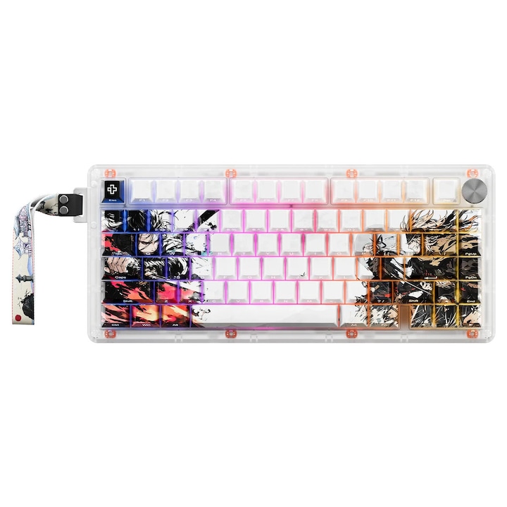 Tastatură Gaming QwertyKey Magnetic HE, switch-uri magnetice Hall Effect, iluminare RGB, alb, 326.6x143.2x42mm
