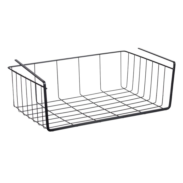 Raft Metalic Suspendabil sub Raft, Organizator Dulap Bucatarie, 40x26x13 cm, Negru