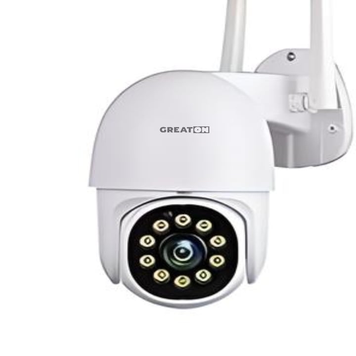 Camera Supraveghere GREATON WiFi Exterior IP66 – Full HD, Night Vision Color, 10 LED-uri, Senzor Miscare, Stocare Card/Cloud, Alb