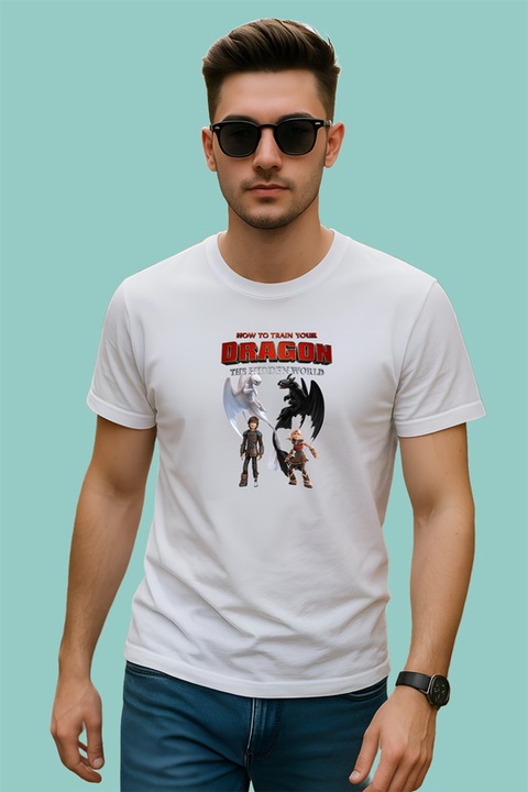Tricou barbat How to Train Your Dragon legatura unica dintre un baiat si dragonul sau, Alb