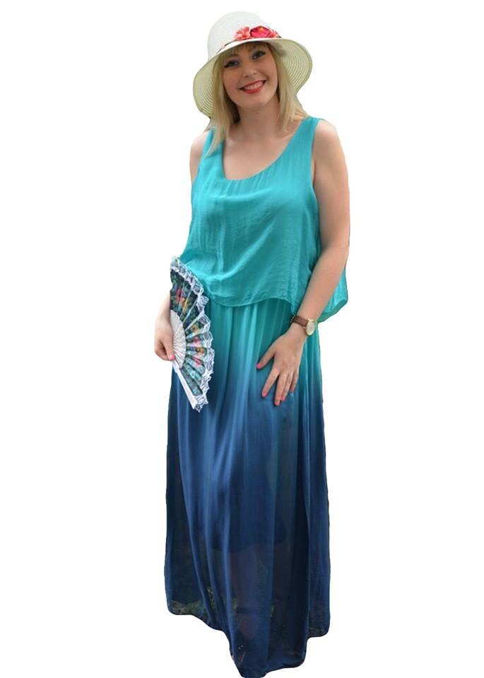 Rochie lunga , decolteu rotund, fara maneca,D&J Exclusive, Turcoaz