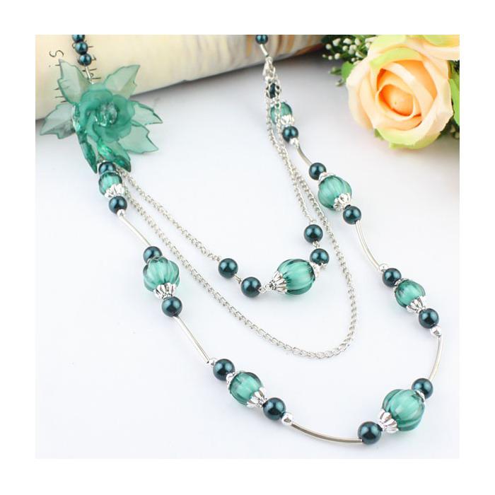 Colier fantezie cu floare verde - BeSpecial 3044, 84, Verde