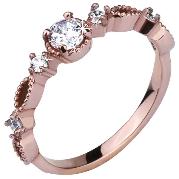 Inel elegant aur roz din otel inox cu zirconii 4949