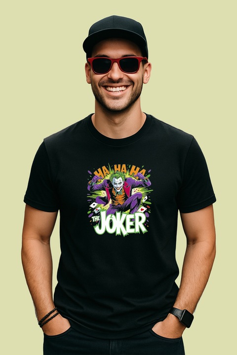 Tricou barbat joker ha ha explozie de miscare, Negru