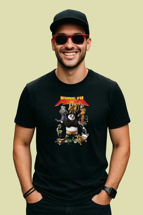 Tricou barbat Kung Fu Panda panda luptator in arte martiale in cautarea echilibrului, Negru