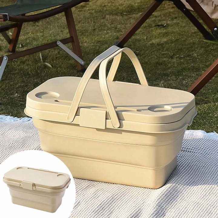 Cos picnic YANYXR pliabil 16L impermeabil cu capac masa kaki