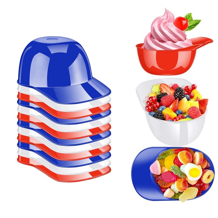 Boluri pentru inghetata YANYXR, capac baseball, plastic, oval, 13.7x5cm, set 12 bucati
