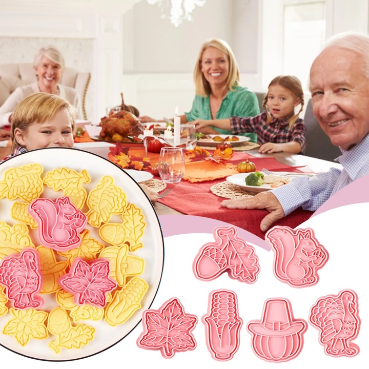 Set 6 forme prajituri toamna, plastic alimentar, roz, 3D, 6x diverse forme