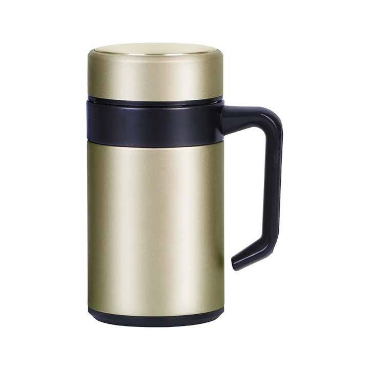 Cana ceai YANYXR cu filtru si capac, inox auriu, 18x9x9cm, 500ml