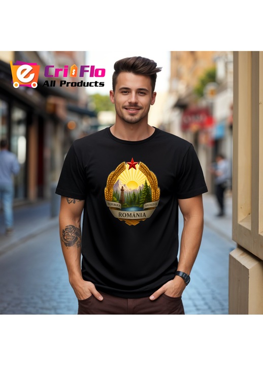 Tricou barbat Republica Socialista Romania, Negru