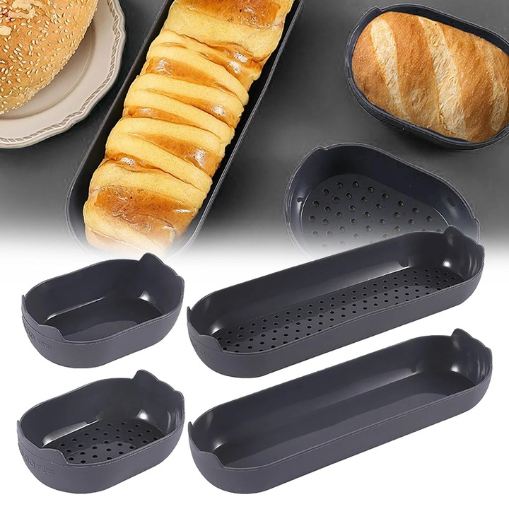 Tava silicon pentru paine hot dog, YANYXR, set 4 bucati, antiaderent, 4x paine, multicolor, 30x10x5cm