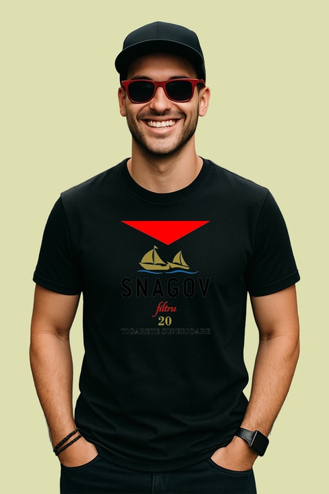 Tricou barbat snagov filtru 20 tigarete superioare design barcuta, Negru