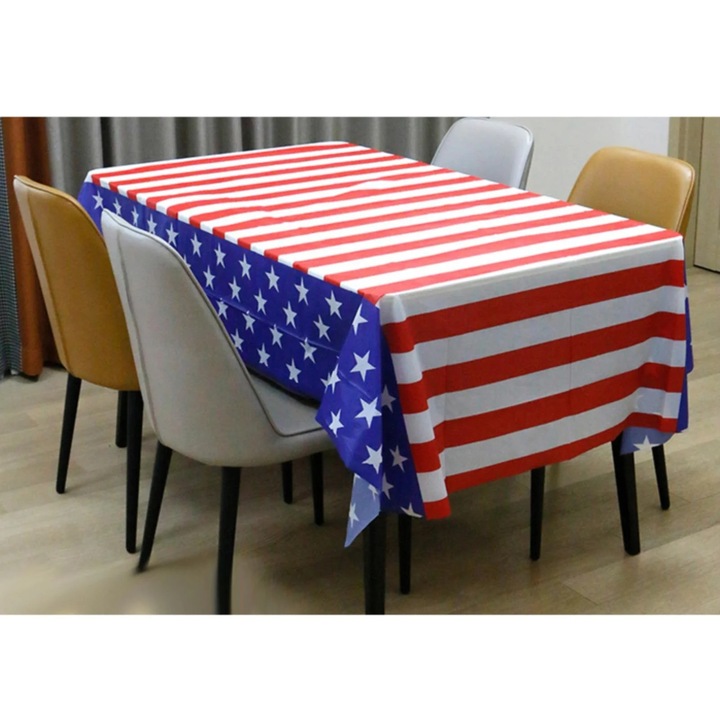 YANYXR téglalap alakú asztalterítő, amerikai zászló, műanyag, 137x274cm, piros-fehér-kék