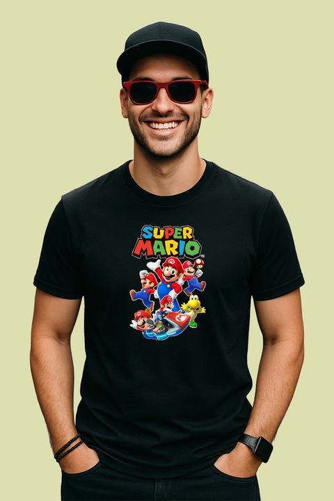 Tricou barbat super mario personajele din jocul video in versiune animata 2, Negru