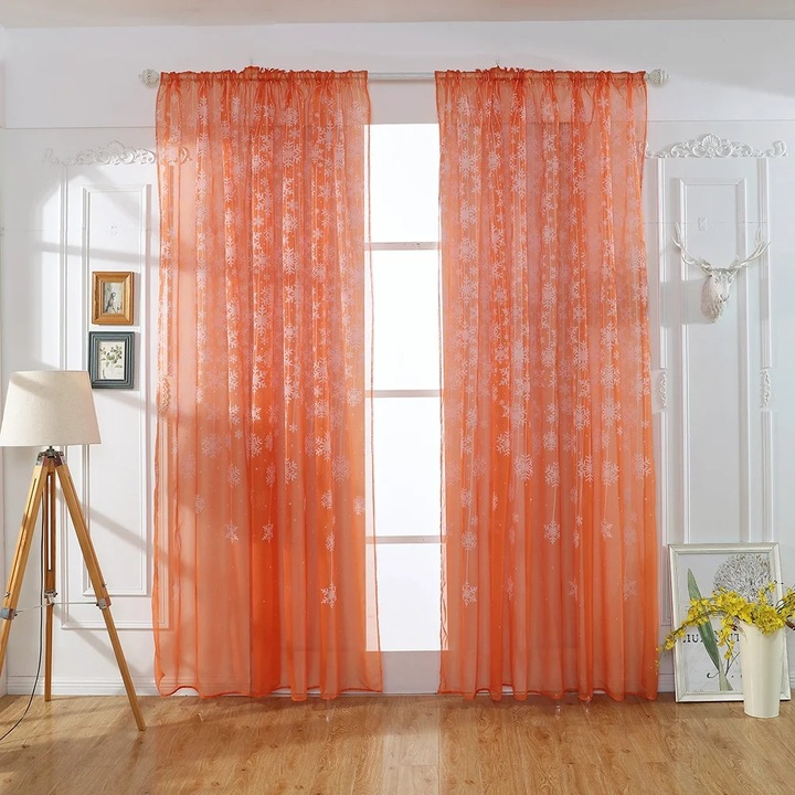 Perdea Voile YANYXR Craciun Fulgi de Zapada Portocaliu 100x200cm