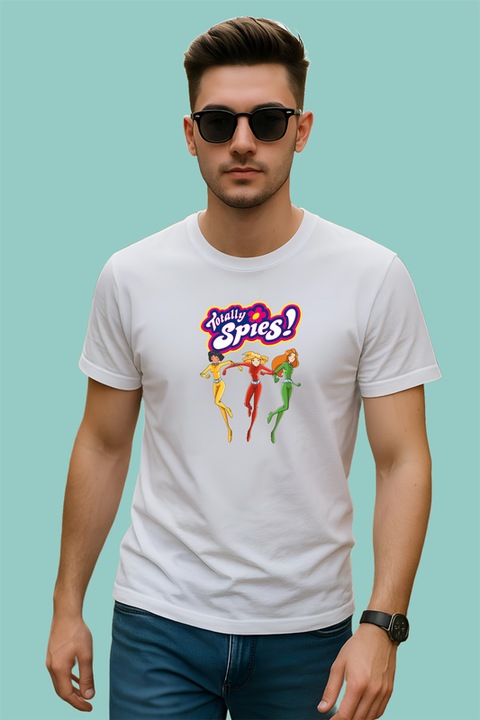 Tricou barbat totally spies agente secrete adolescente in misiuni periculoase, Alb