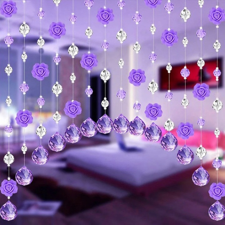 Perdea margele cristal YANYXR trandafir 1mx multicolor