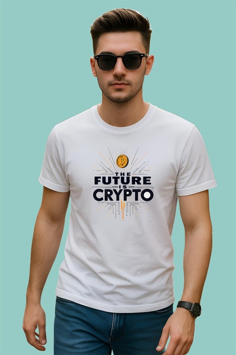 Tricou barbat the future is crypto, viitorul este crypto, Alb