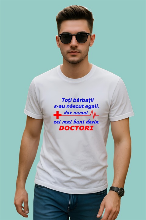 Tricou barbat tori barbatii s-au nascut egali dar numai cei mai buni au devin doctori, Alb