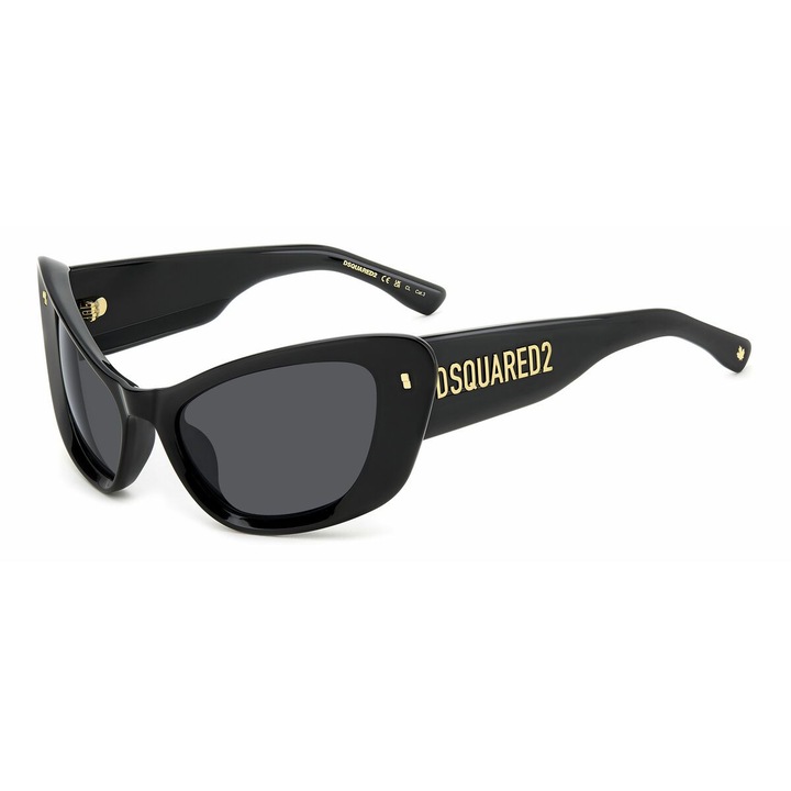 Ochelari de Soare Dama Dsquared2 D2-0118-S-807 ø 57 mm, Rama Neagra din Acetat, Lentile Gri, Protectie UV400
