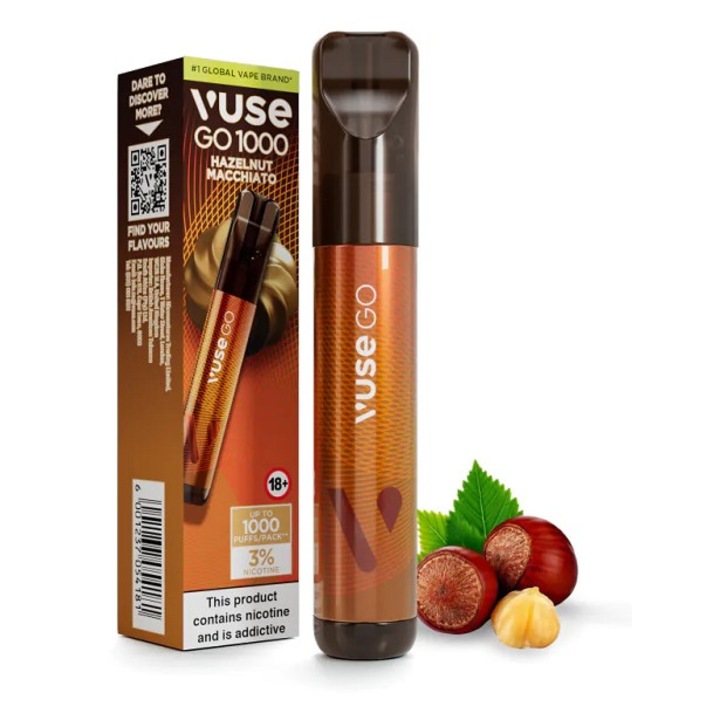 Tigara electronica de unica folosinta, Vuse GO 1000 PEN - Hazelnut  Macchiato, 2ml, 20mg/ml nicotina, autonomie pana la 1000 pufuri - eMAG.ro