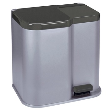 Cos de gunoi cu pedala Curver, doua compartimente, 15 L + 6 L, Gri Cos de gunoi cu pedala Curver, doua compartimente, 15 L + 6 L, Gri