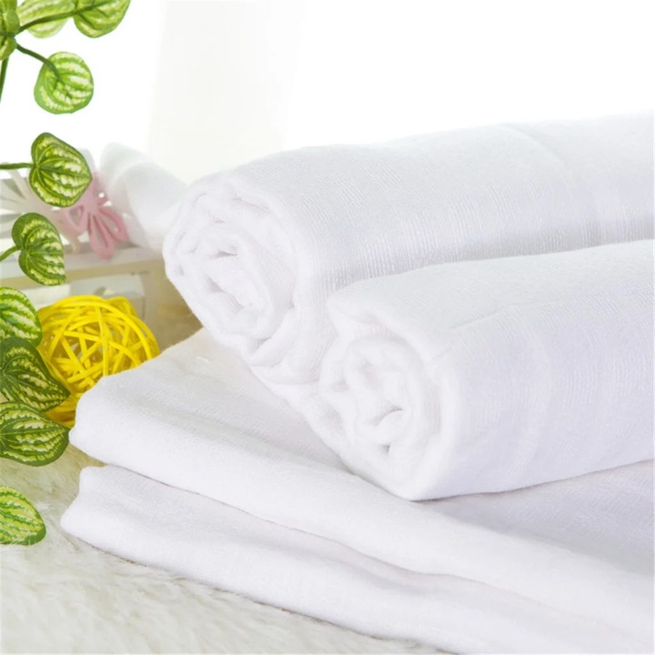 YANYXR 10 darabos újrafelhasználható textil pelenka szett, fehér pamut, 52x52cm, 3 rétegű