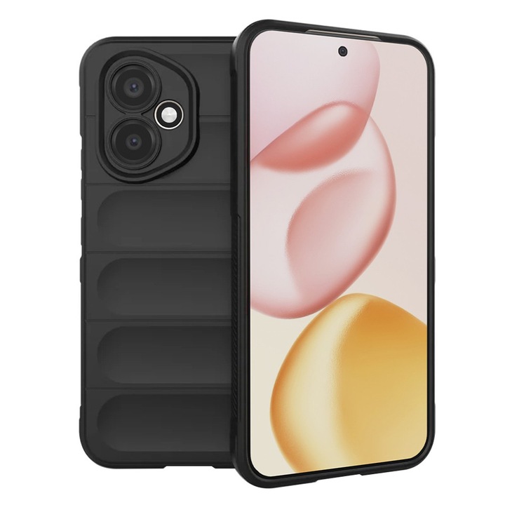 Кейс за Honor 400 с течен силиконов микрофибърен слой, неплъзгащ се дизайн с въздушна възглавница, черен