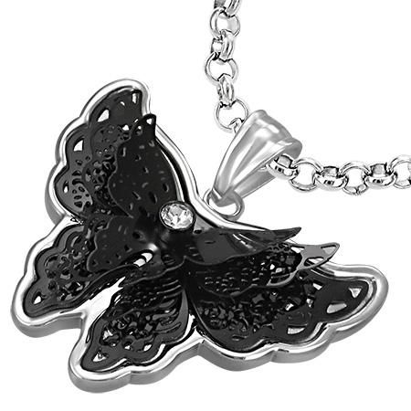 Pandant otel in forma de fluturas model 3D negru