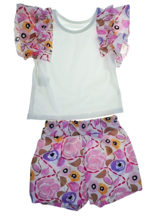 Compleu de vara, din 2 piese, pentru fete, Mini junior, Q5606, Roz 120797