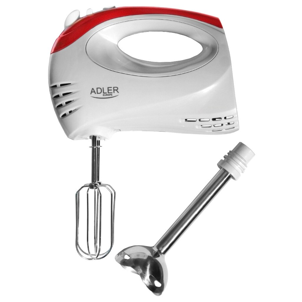 Mixer de mana ,Blender vertical, 2IN1 ADLER AD 4212, 300 W, 5 viteze, Alb/Rosu