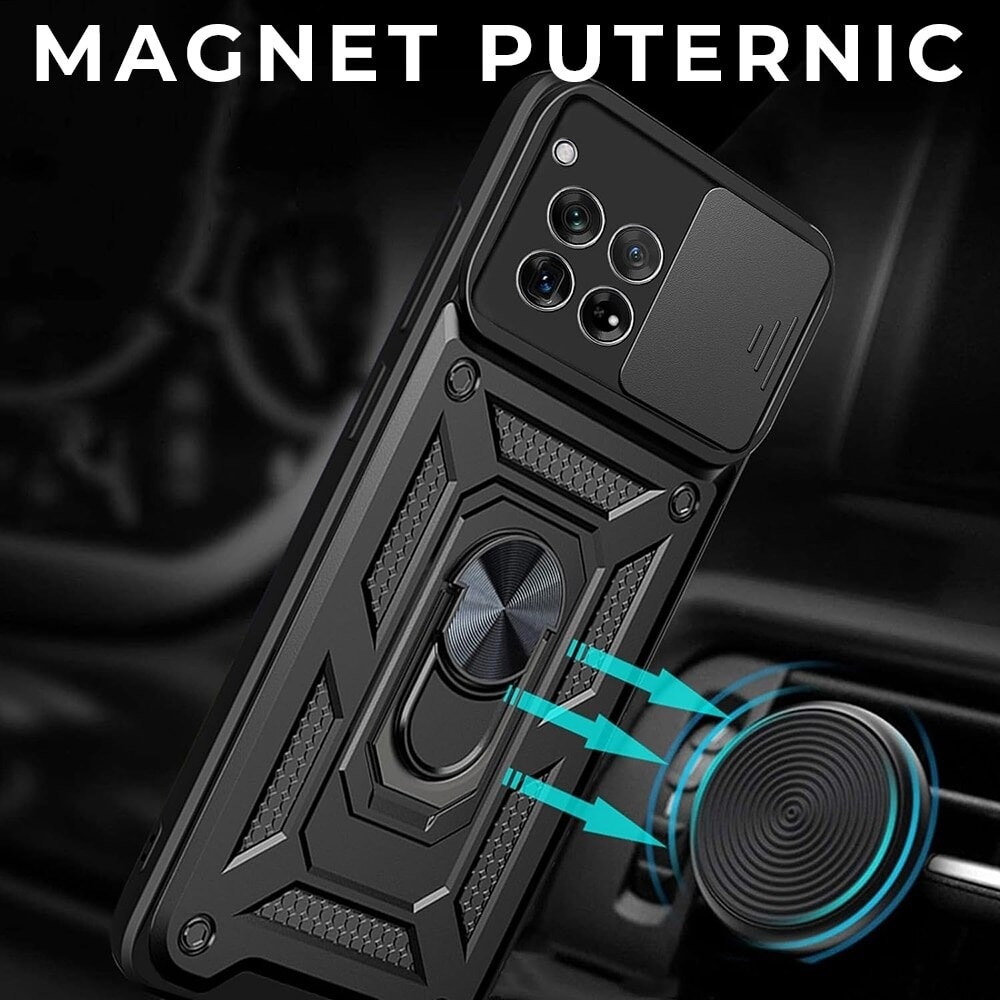 Husa pentru Motorola Edge 60 Pro Camshield, Kickstand, Slider Camera, Antisoc, Protectie Superioara, Negru Inchis