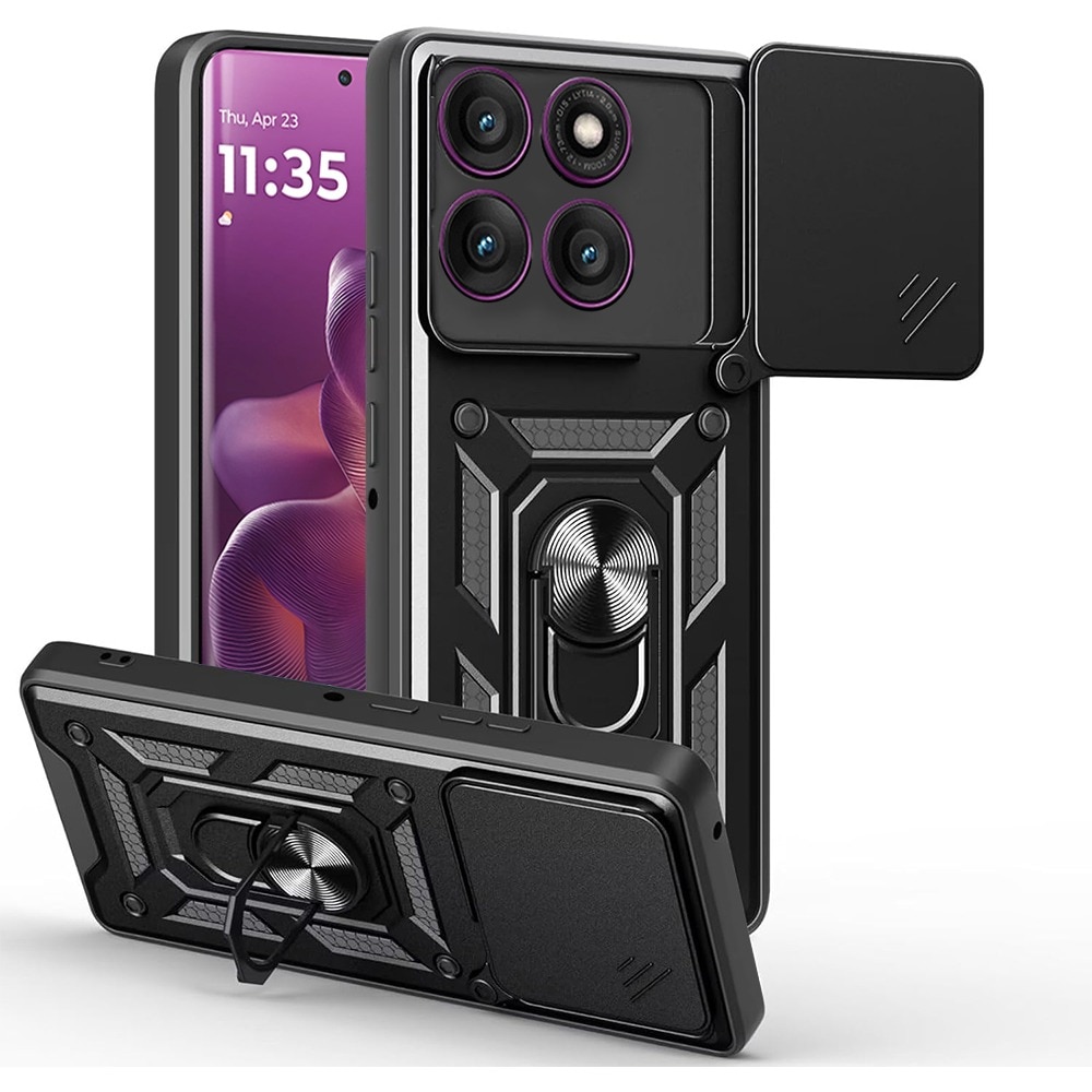 Husa pentru Motorola Edge 60 Pro Camshield, Kickstand, Slider Camera, Antisoc, Protectie Superioara, Negru Inchis