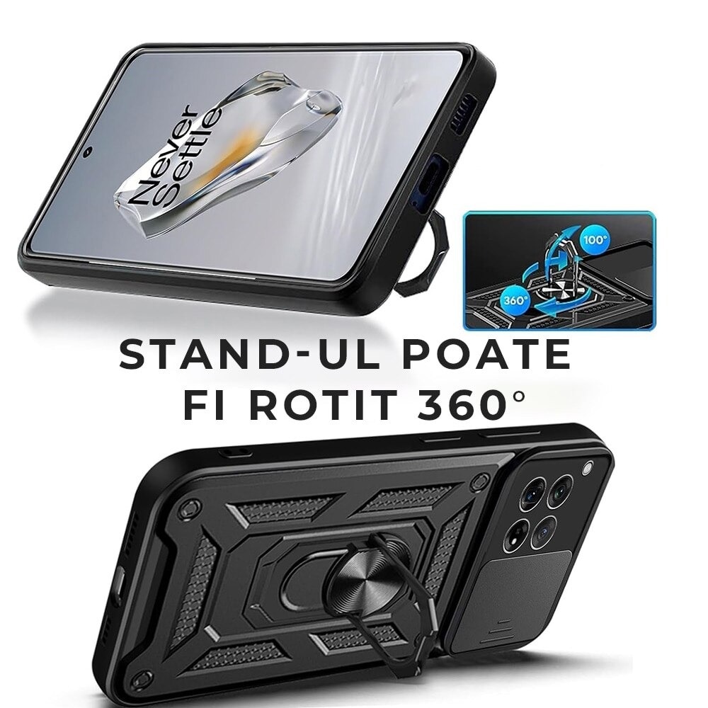 Husa pentru Motorola Edge 60 Pro Camshield, Kickstand, Slider Camera, Antisoc, Protectie Superioara, Negru Inchis