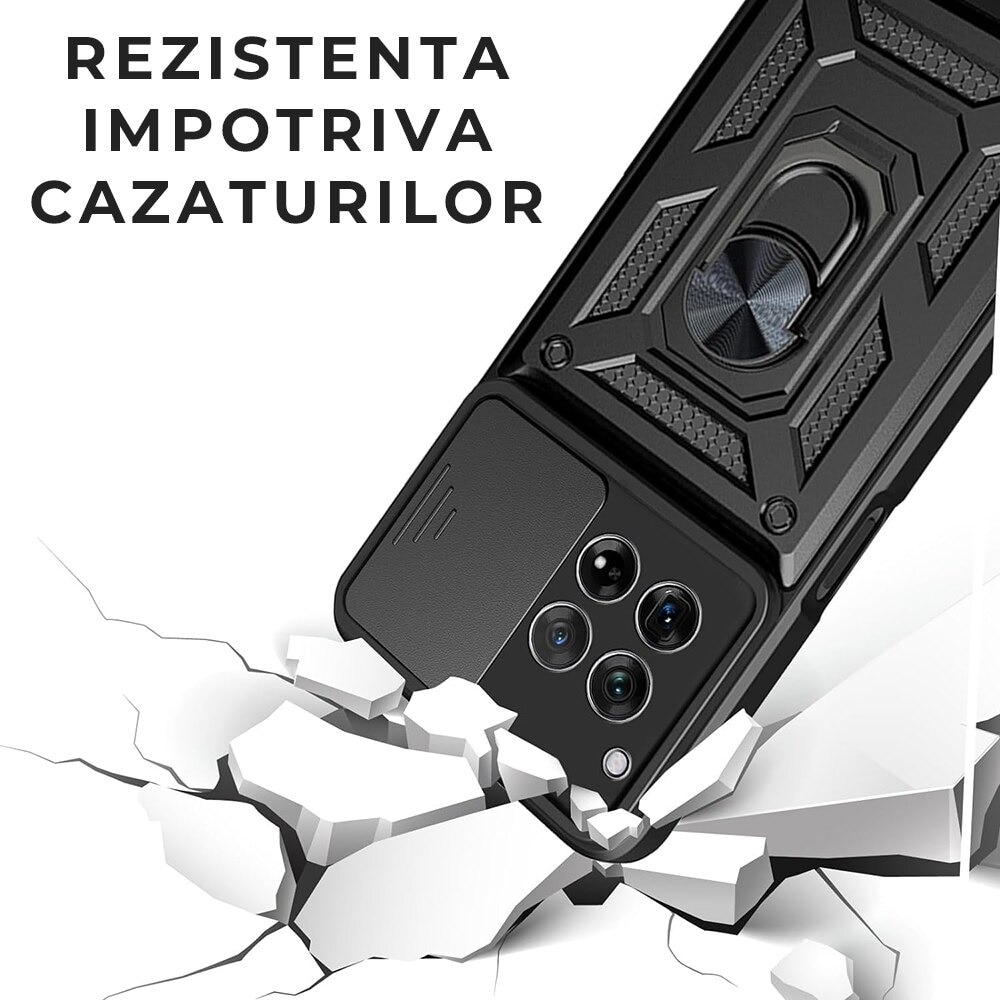 Husa pentru Motorola Edge 60 Pro Camshield, Kickstand, Slider Camera, Antisoc, Protectie Superioara, Negru Inchis