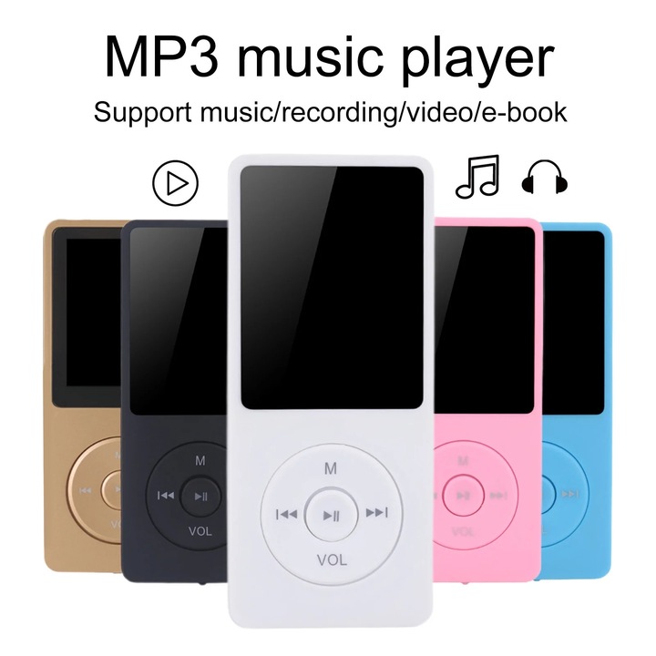 OEM MP4 lejátszó, 16 GB, kiváló minőségű hangzás, beépített hangszóró, hangrögzítő, hordozható, 9x3,88x0,85 cm