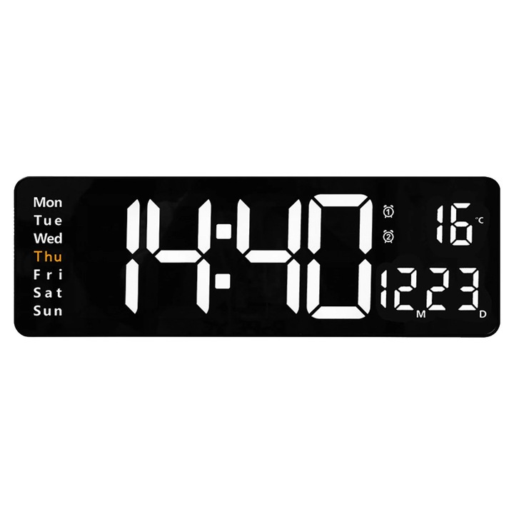 YANYXR digitális falióra, LED, hőmérséklet, dátum, nap, távirányító, 44x13.8x4.5cm