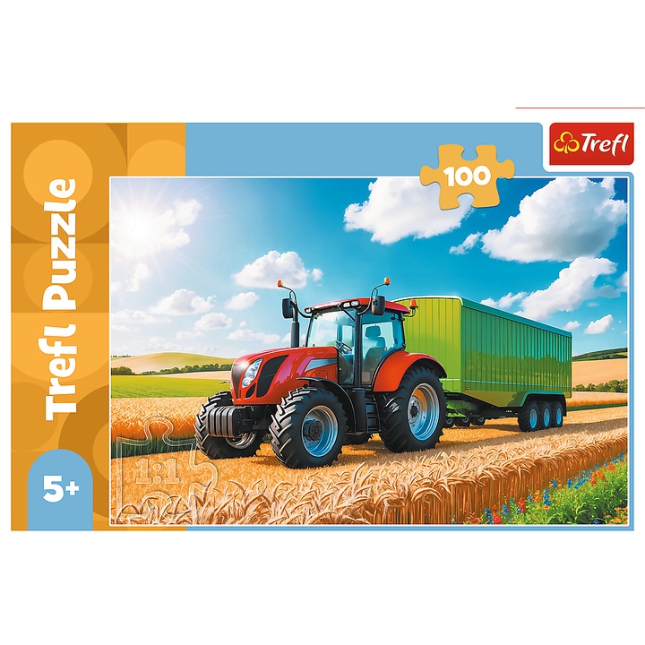 Trefl 100 db-os puzzle - Mezőgazdasági gépek - Pótkocsis traktor (16494)