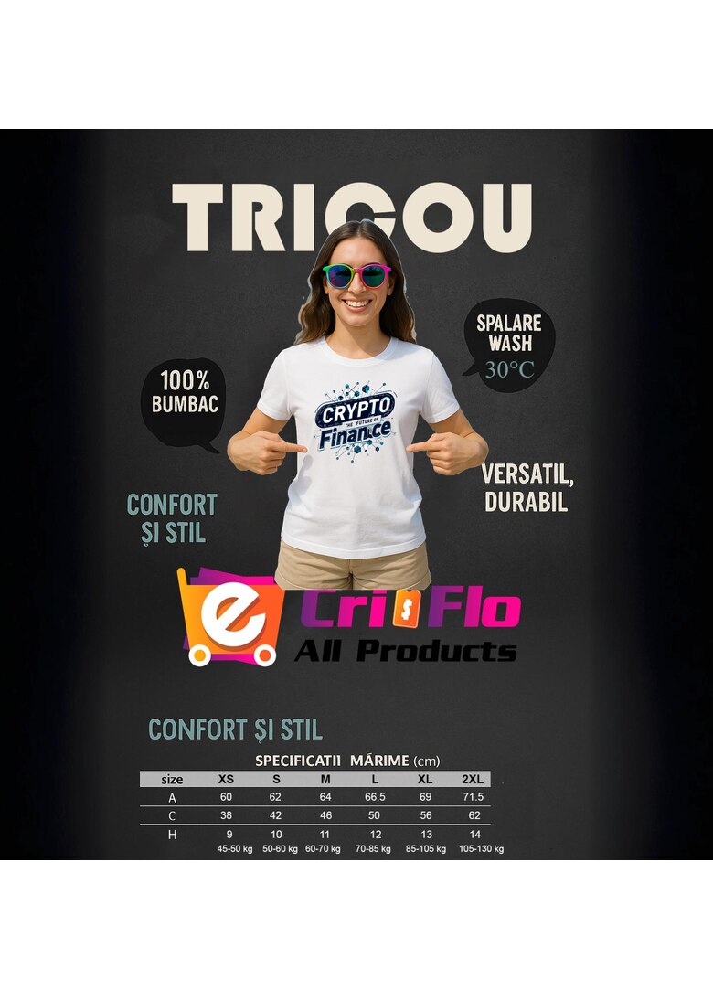 Tricou crypto the future of finance, crypto viitorul finantelor, Dama, 100%  bumbac, Cri-Flo, Culoare Alb, Marime XL - eMAG.ro
