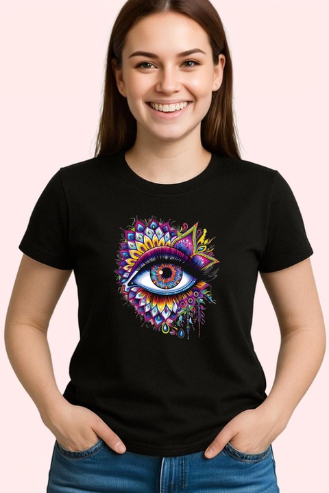 Tricou Dama ochi mandala machiat gene lungi, Negru