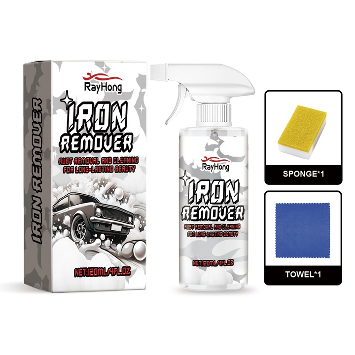 Rayhong Спрей за отстраняване на железен прах от автомобили, полиране на автомобили, премахва ръждата, мръсотията, почиства формата, защитен слой, спрей, 2 бр.