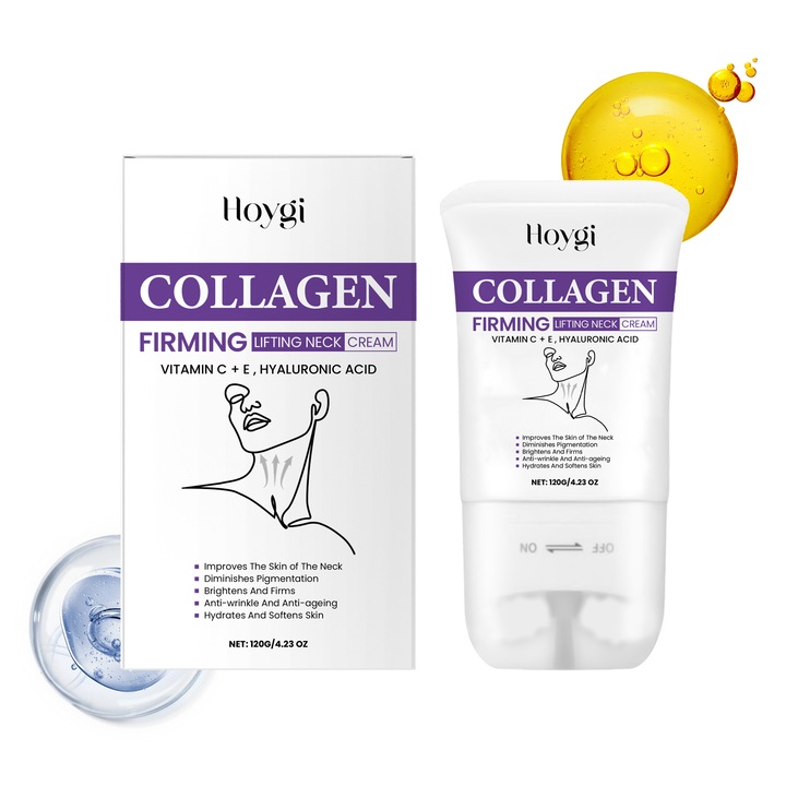 Крем за шия Hoygi Roller Care хидратира, тонизира, подхранва и изглажда кожата на шията с масаж и лифтинг, 2 броя