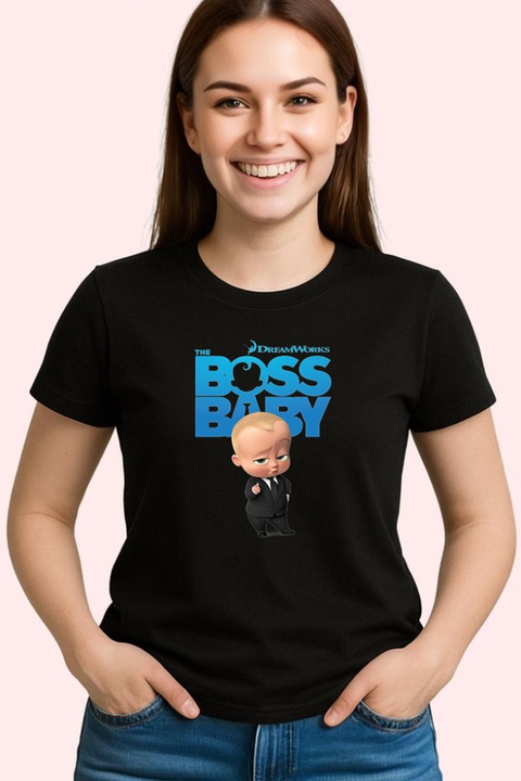 Tricou Dama The Boss Baby bebelus sef in misiuni secrete si comice, Negru