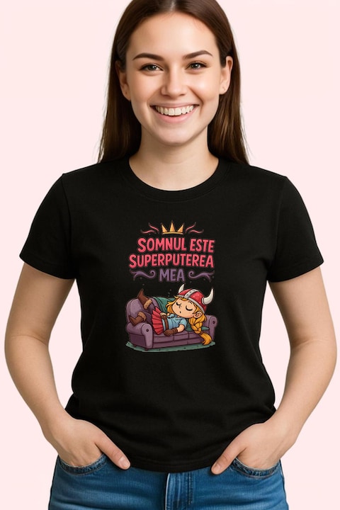 Tricou Dama somnul este superputerea mea, Negru