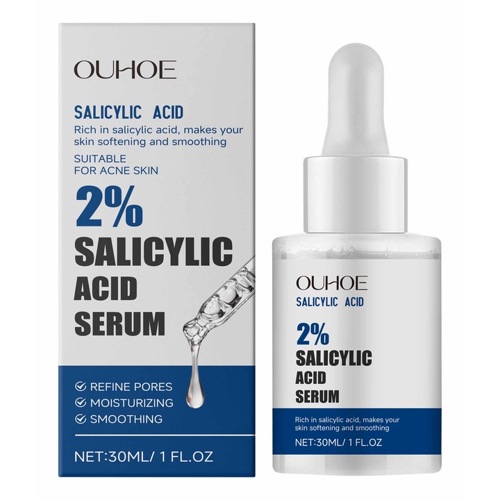 Ser pentru curatarea acneei, OUHOE, hraneste delicat pielea fetei, inchide porii si indeparteaza acneea, set 2 bucati