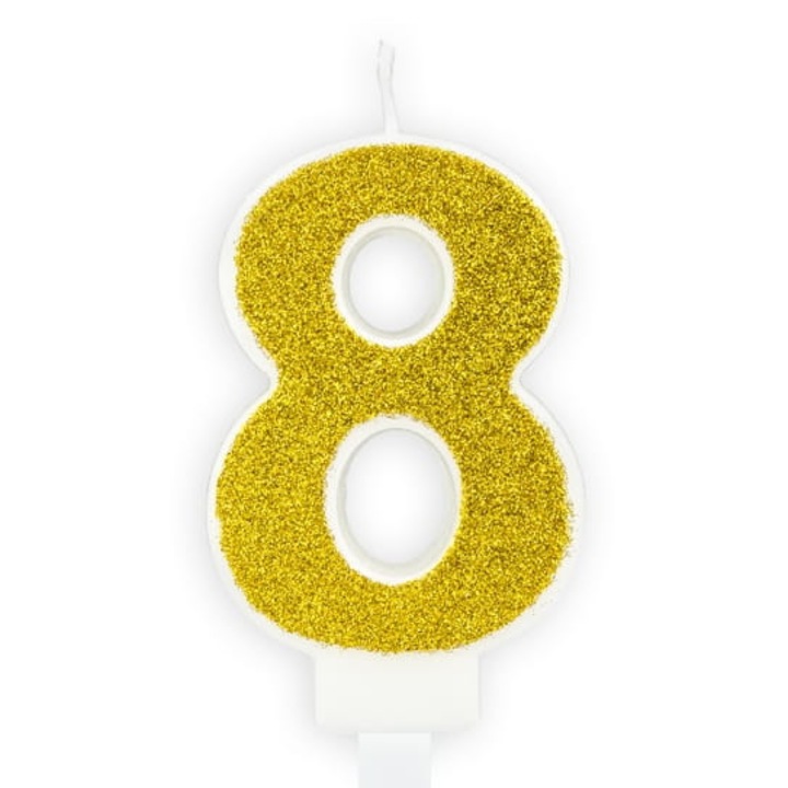 "8"-as számú gyertya, Tamipol, arany csillámmal, 7cm