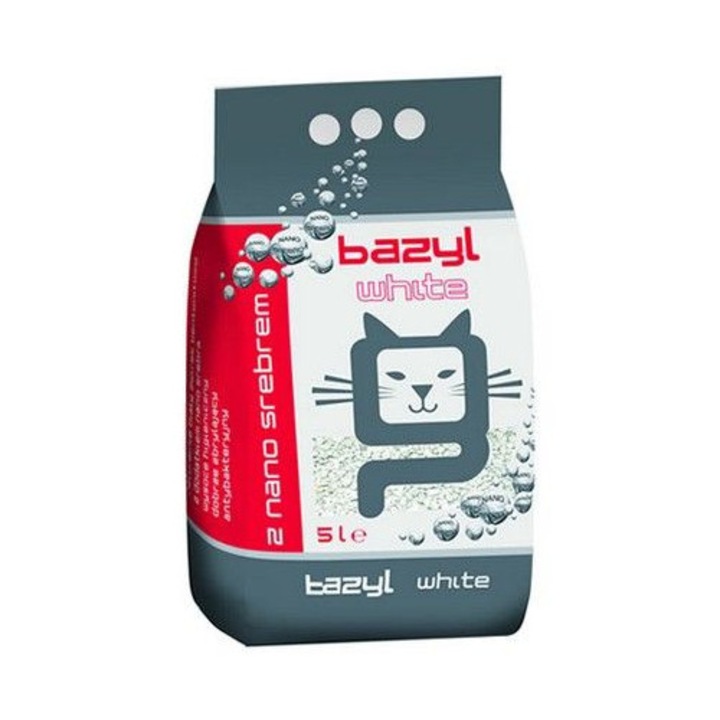 Asternut Bentonita Bazyl Ag+ White 5l, 100% natural, cu nano argint, fara praf, fr. 0,6-2,25mm