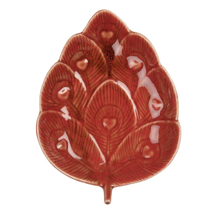 Piros kerámia tányér Levél 16x12x3 cm